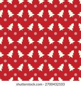 Seamless Christmas pattern with Christmas tree and snowflakes. Gift wrapping and textile pattern vector illustration