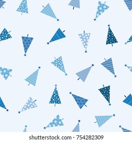 Seamless Christmas pattern with Christmas trees with decoration on light blue background