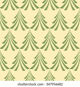 Seamless Christmas pattern. Trees, firs on light background. Stylized ornament of laurel leaves. Winter, New Year texture. Green colored. Vector 