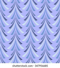 Seamless Christmas pattern. Trees, firs on light background. Stylized ornament of laurel leaves. Winter, New Year texture. Blue colored. Vector 