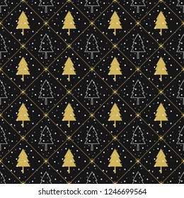 Seamless Christmas pattern with trees and snowflake