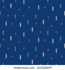 Patrón de Navidad sin inconvenientes con árboles y estrellas navideñas. ilustración vectorial