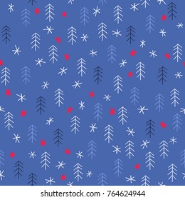 Seamless Christmas pattern with trees, stars and snowflakes