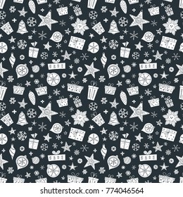 Seamless Christmas pattern in trendy Scandinavian style. Design element for modern and original festive textile, gift wrap, wall art, background, paper packaging, wrapping paper. Vector illustration.
