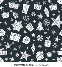 Seamless Christmas pattern in trendy Scandinavian style. Design element for modern and original festive textile, gift wrap, wall art, background, paper packaging, wrapping paper. Vector illustration.