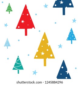Seamless Christmas pattern. Vector pattern with colorful new year trees, stars and snowflakes.