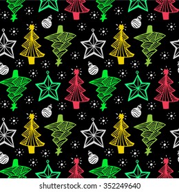 Seamless Christmas pattern. Vector colorful background. Hand drawn.