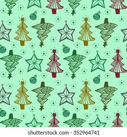 Seamless Christmas pattern. Vector colorful background. Hand drawn.