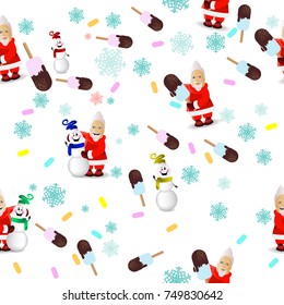 seamless christmas pattern. vector illustration for your design. santa claus and snowman