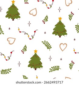 Seamless Christmas pattern. Vector isolated background for wrapping, paper, banners.