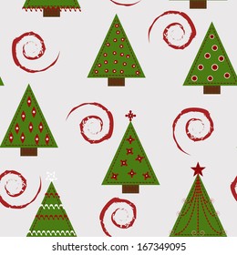 Seamless Christmas pattern vector with retro christmas trees
