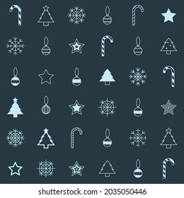 Seamless Christmas Pattern With Vector Symbols of Christmas Trees, Stars, Candy Canes, Snowflakes ans Ornaments Suitable for Backgrounds, Wrapping Papers or Can Be Used as Individual Symbols