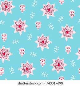 Seamless Christmas pattern. Vector winter background with star, toy and different elements. Scandinavian design for prints, shirts and posters.