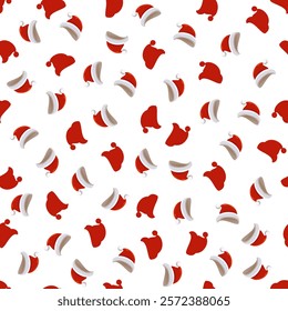 Seamless Christmas pattern. White background with red Santa Claus hats. Vector illustration.