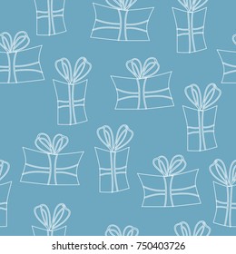 Seamless Christmas pattern with white line gift box. Vector illustration. Holiday print.