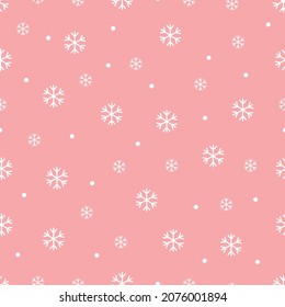 Seamless Christmas pattern. White snowflakes on pink background. vector design for print, decorative wallpaper, Christmas celebration