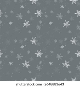 Patrón inconsútil de la Navidad con los copos de nieve blancos en fondo oscuro