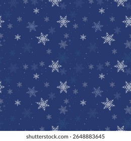 seamless christmas pattern with white snowflakes on dark background