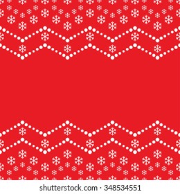 Seamless Christmas pattern of white snowflakes, beads and garlands on red background. New year holidays gift paper print. Postcard template. Vector illustration.