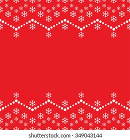 Seamless Christmas pattern of white snowflakes, beads and garlands on red background. New year holidays gift paper print. Postcard template. Vector illustration.