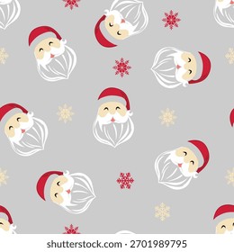Patrón de Navidades sin costuras. Fondo gris del invierno con Santa Claus lindo y copos de nieve. Se puede utilizar para Fondos de pantalla, envolturas, tarjetas, patrones para prendas de vestir, textiles y otros.