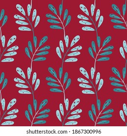 Seamless Christmas pattern with winter plants. Design for Holidays decoration, for Invitations, gift paper, stationery, wrapping paper, print, fabric or textile. Vector illustration