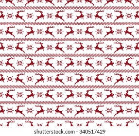 Seamless christmas patterns with deers and snow. Winter holiday backgrounds. Seamless pattern with red and white colors. Used for  wrap, textile, paper. Merry Christmas and Happy New Year.