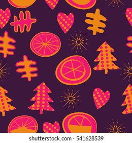 Seamless with Christmas  patterns. Hand drawn.