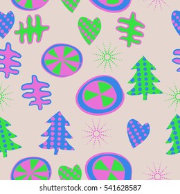 Seamless with Christmas  patterns. Hand drawn.