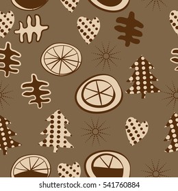 Seamless with Christmas  patterns. Hand drawn.
