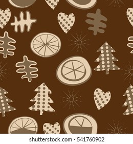 Seamless with Christmas  patterns. Hand drawn.