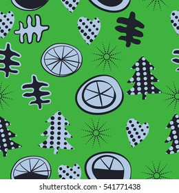 Seamless with Christmas  patterns. Hand drawn.
