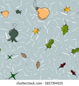 Patrones de navidad sin foco sobre fondo azul, se pueden usar para envolver, afiches o postales. Ilustración de material vectorial en estilo de caricatura.