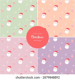Seamless Christmas Patterns with Santa Claus, Christmas trees and gifts