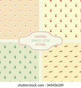 seamless christmas patterns set. Can be used in web design, printed on fabric/paper, as a background, or as an element in a composition.