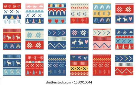 Seamless Christmas patterns. Vector design in nordic style