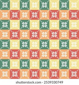 Seamless Christmas Pixel Pattern .Festive Nordic and Scandinavian Winter Design Ideal for Holiday Wrapping Paper, Sweaters, Fabric, Home Decor, Crafts, and Digital Projects with a Cozy Retro Style.