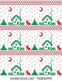 seamless christmas pixel pattern, Norwegian style