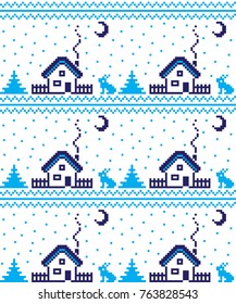 seamless christmas pixel pattern, Norwegian style