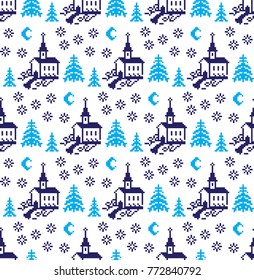 seamless christmas pixel pattern, Norwegian style