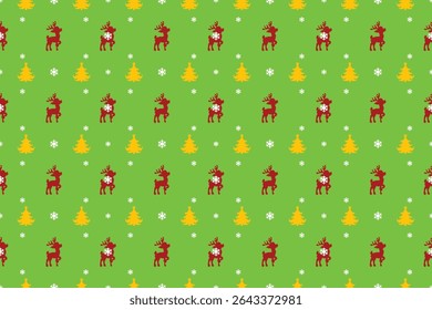 Seamless Christmas Pixel Vector Pattern. Bright and Colorful Festive Design for Fabric, Wrapping Paper, Packaging, and Crafts.