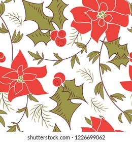 Seamless Christmas poinsettia floral pattern background