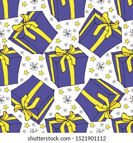 Seamless Christmas present. Cane lollipop. Seamless Christmas present in vintage style on a white background. Vector vintage illustration Vector seamless pattern Vector background Vintage vector card
