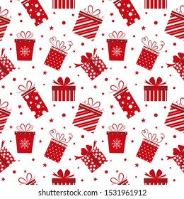 Seamless Christmas Present Pattern. Background Snowflake For Textiles, Fabrics, Cotton Fabric, Covers, Wallpaper, Print, Gift Wrapping, Postcard, Scrapbooking.