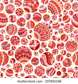Seamless Christmas red background with christmas balls. Vintage christmas seamless pattern.