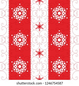 Seamless Christmas red background with snowflakes. Freehand drawing. You can repaint in any color. Vector. For printing packaging, textile, background for websites, etc.