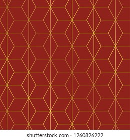 Seamless Christmas red and gold wrapping paper pattern. Christmas lattice trellis pattern background.