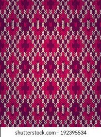 Seamless Christmas Red Knitted Pattern. Style Knit woolen jacquard ornament texture. Fabric color tracery background 