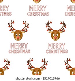 Seamless Christmas reindeer pattern. Background merry Christmas textiles, fabrics, cotton fabric, covers, wallpaper, print, gift wrapping, postcard, scrapbooking.