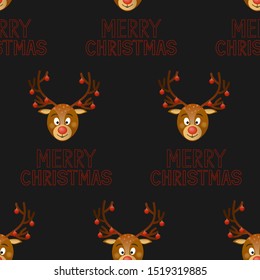 Seamless Christmas reindeer pattern. Background merry Christmas textiles, fabrics, cotton fabric, covers, wallpaper, print, gift wrapping, postcard, scrapbooking.